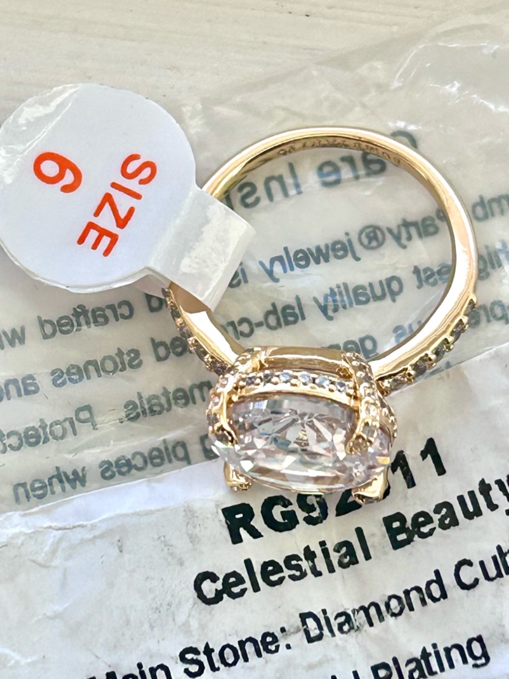 Gold-Tone Round Cubic Zirconia Ring - Size 6